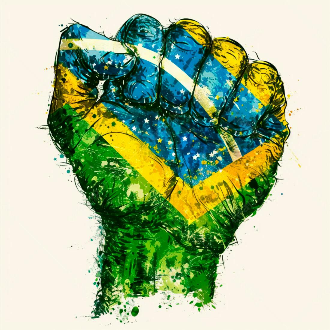 Punho com bandeira brasileira em aquarela
