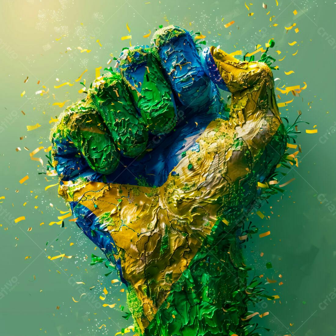 Punho pintado com bandeira brasileira em 3D