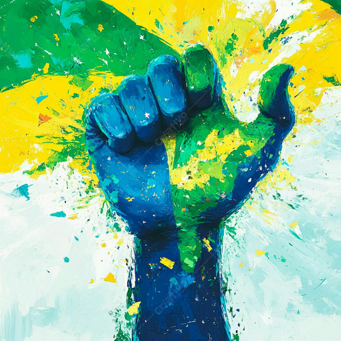 Punho em cores vibrantes da bandeira brasileira