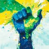 Illustration, of, the, map, of, brazil, painted, with, the, vibrant, colors, of, the, brazilian, flag.