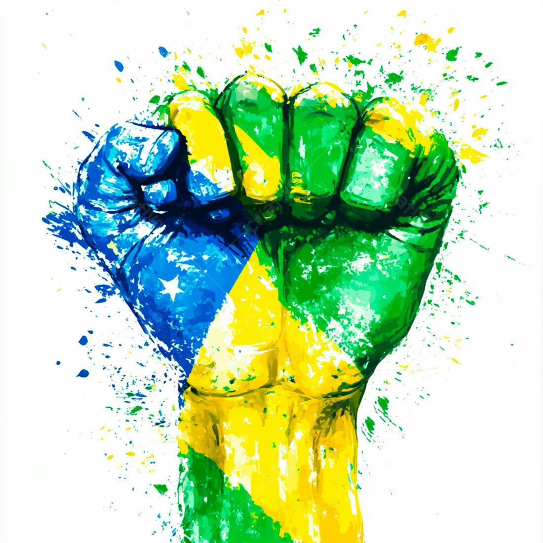 Punho fechado com cores da bandeira brasileira
