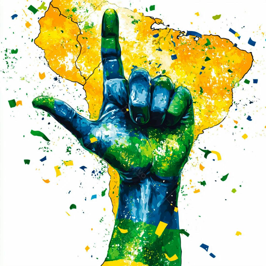 Mão pintada com as cores do Brasil