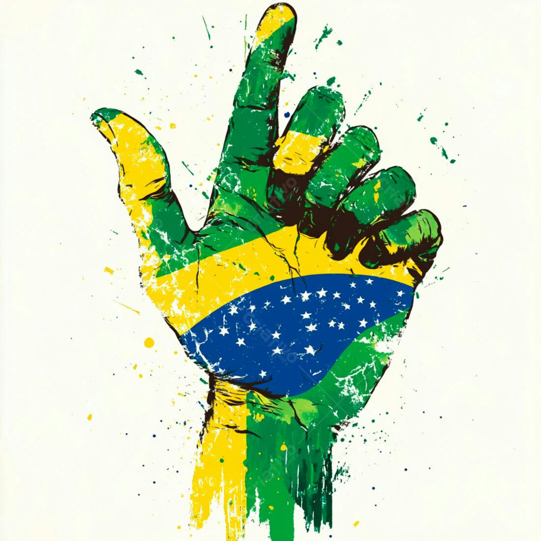 Mão com bandeira brasileira em estilo grunge
