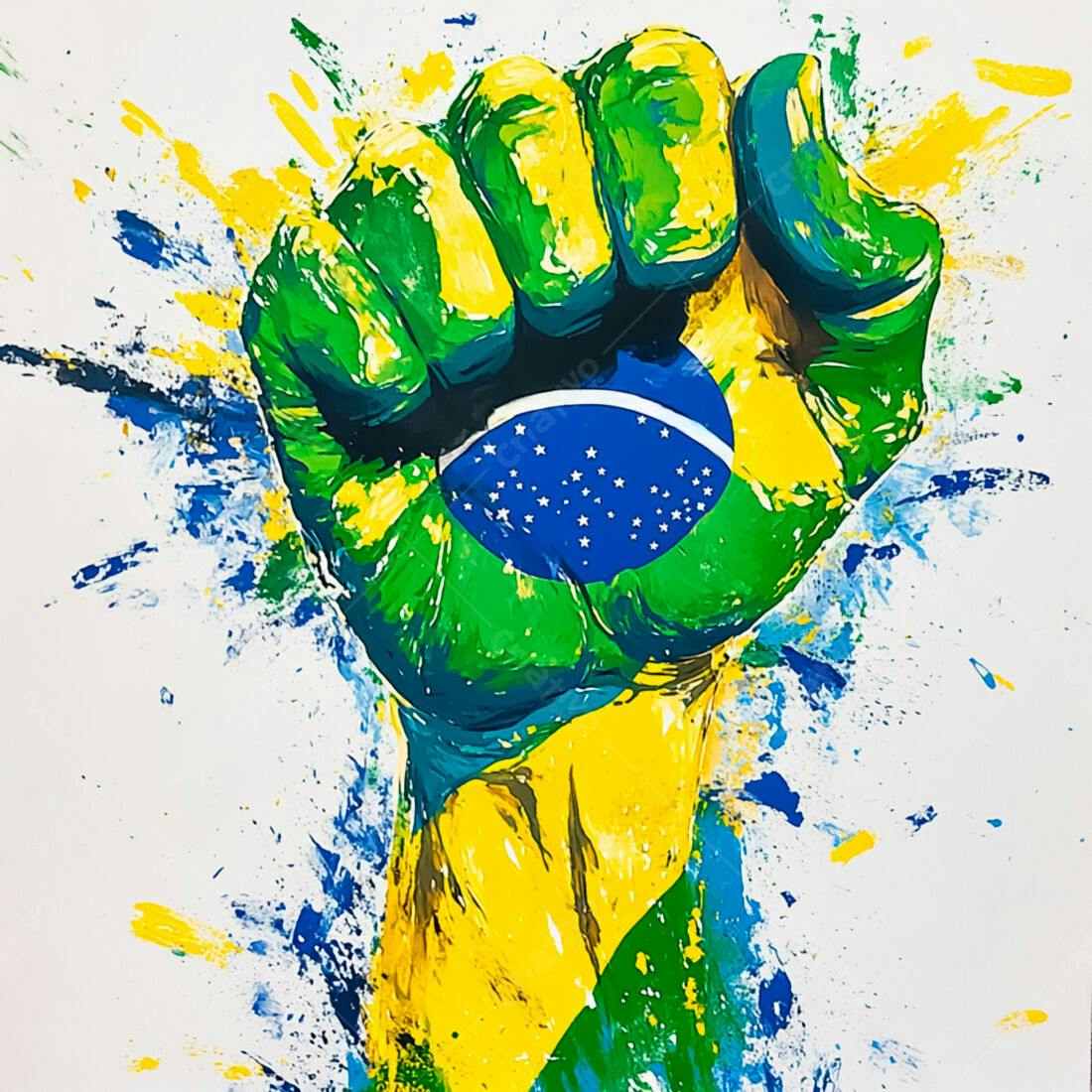 Punho com bandeira brasileira em tinta