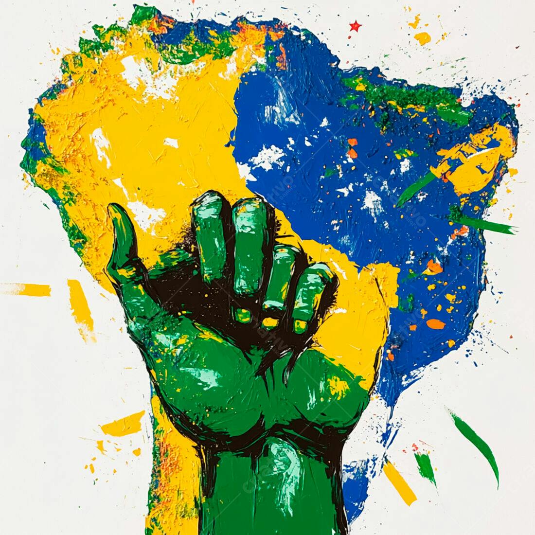 Punho erguido com cores da bandeira brasileira