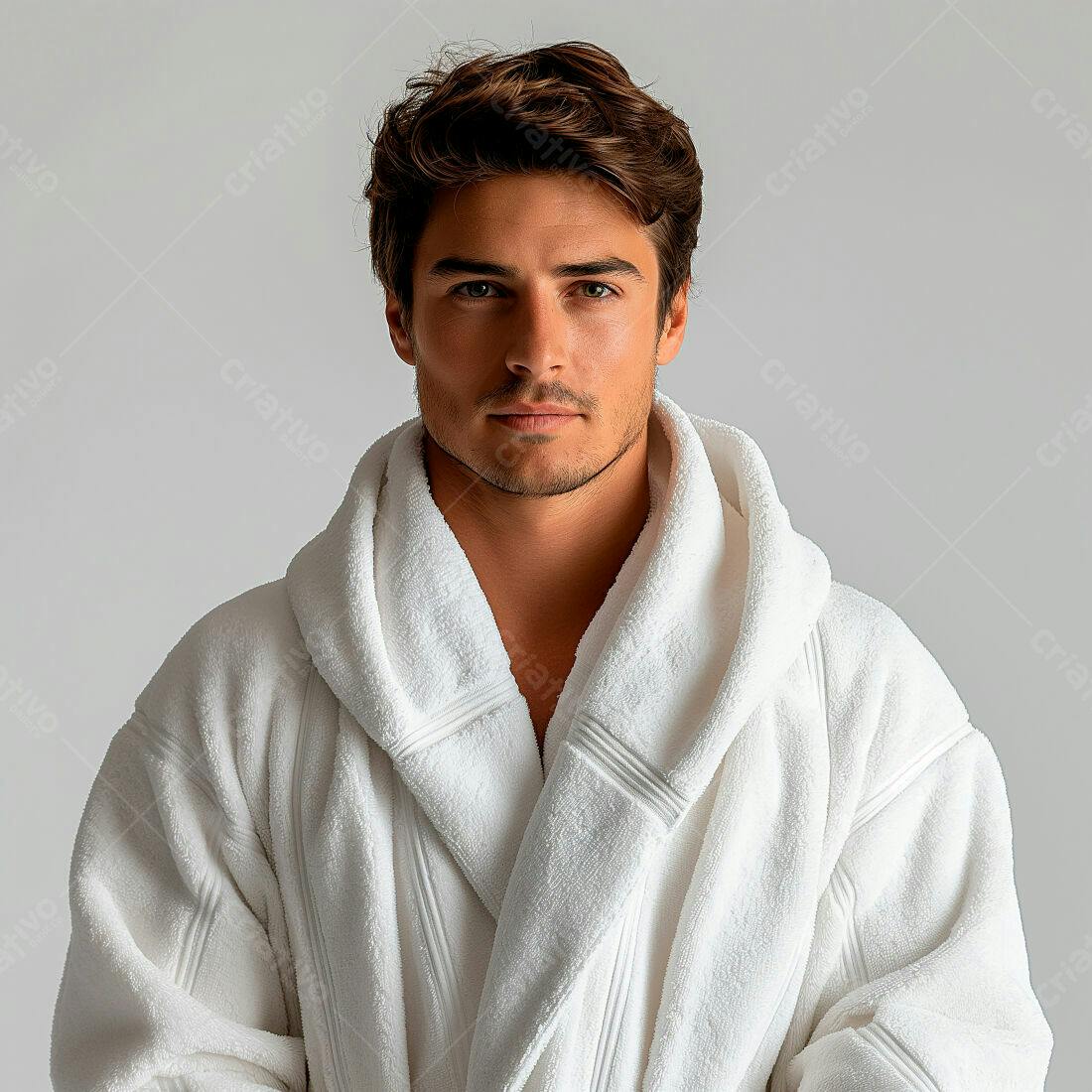 Homem usando roupão branco de algodão