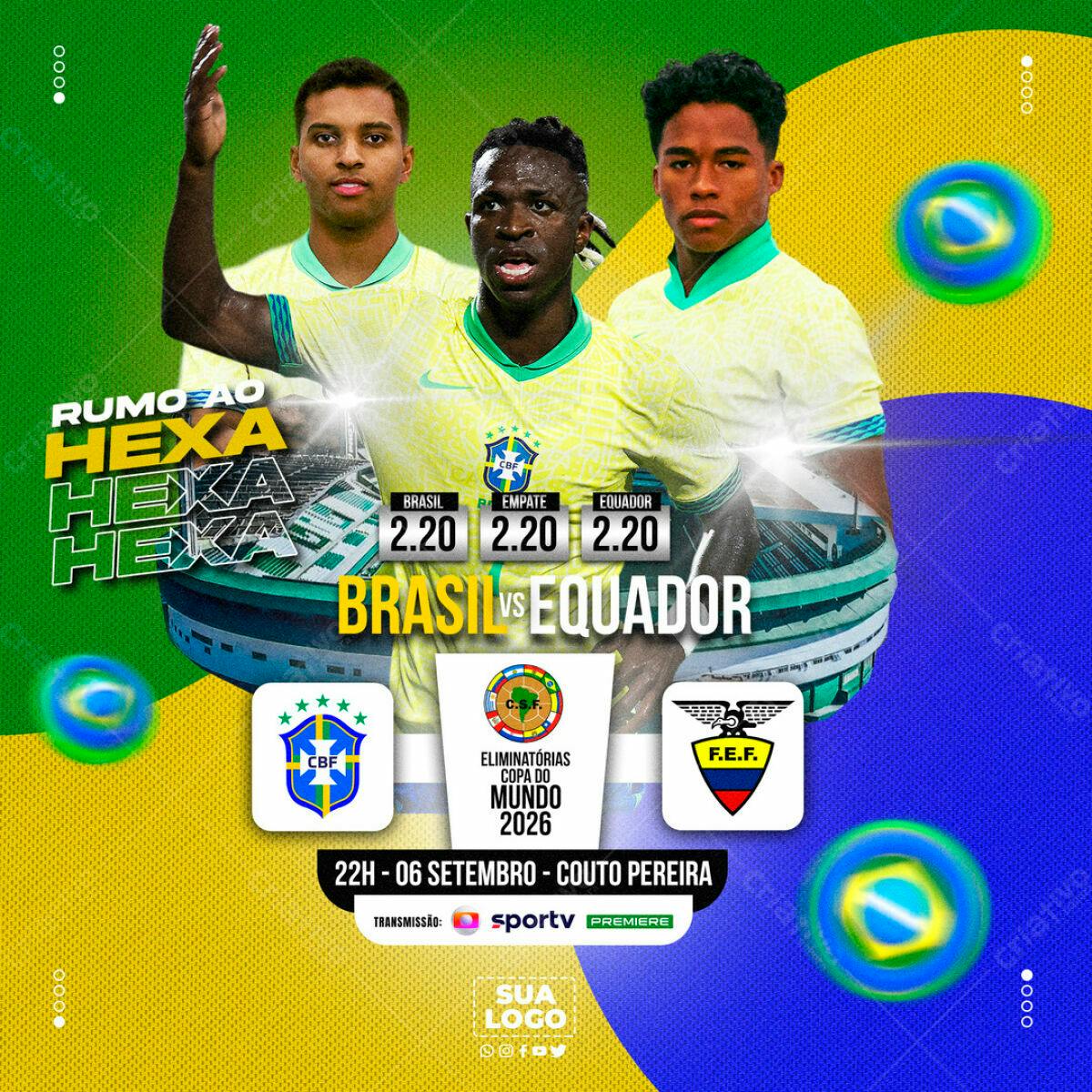 Flyer Brasil x Equador Eliminatórias Copa 2026 PSD Editável