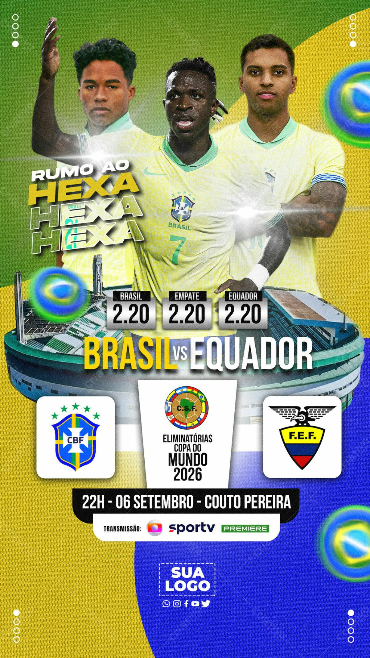 Flyer Brasil x Equador Eliminatórias Copa 2026 PSD Editável