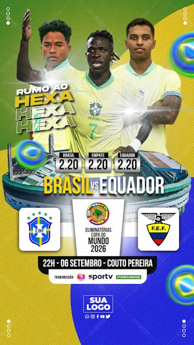 Flyer esportivo brasil vs equador eliminatórias copa do mundo 2026 stories