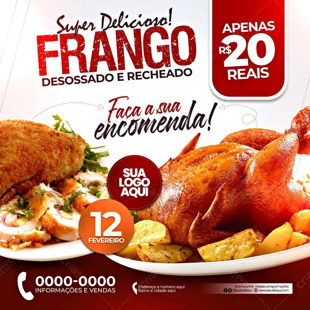 Flyer Frango Recheado Promoção Fevereiro PSD Editável