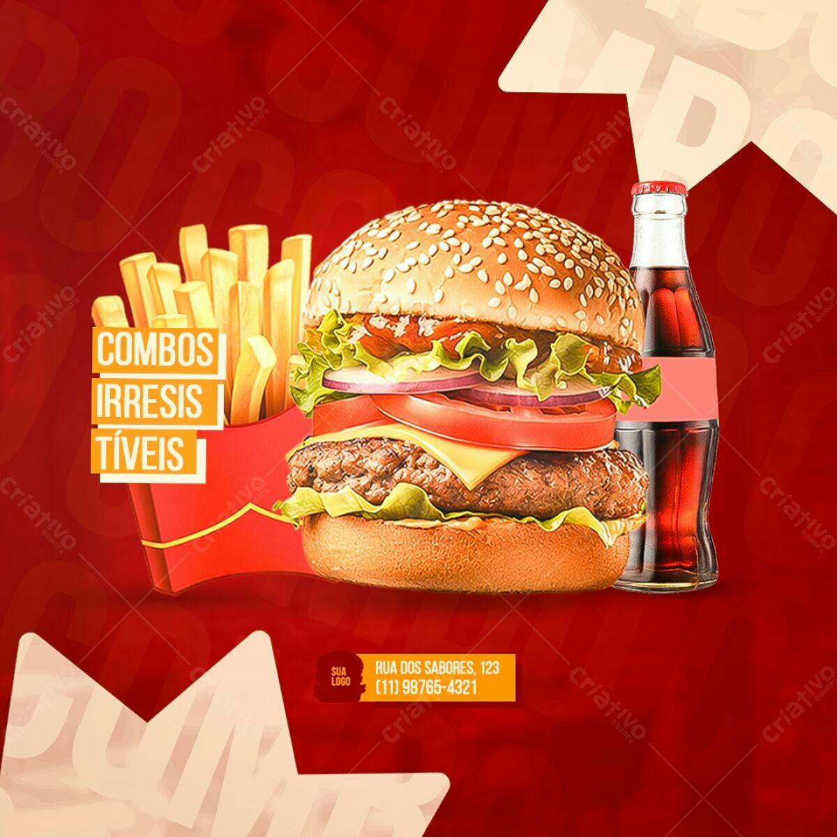 Flyer para Lanchonete com Combo de Hambúrguer PSD Editável