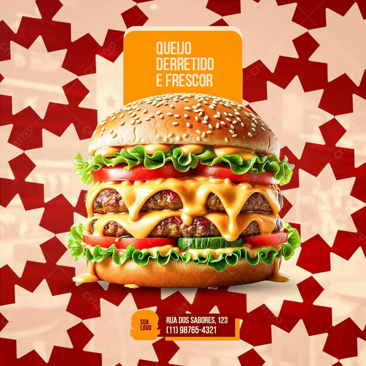 Flyer para Lanchonete com Hambúrguer Queijo Derretido PSD Editável