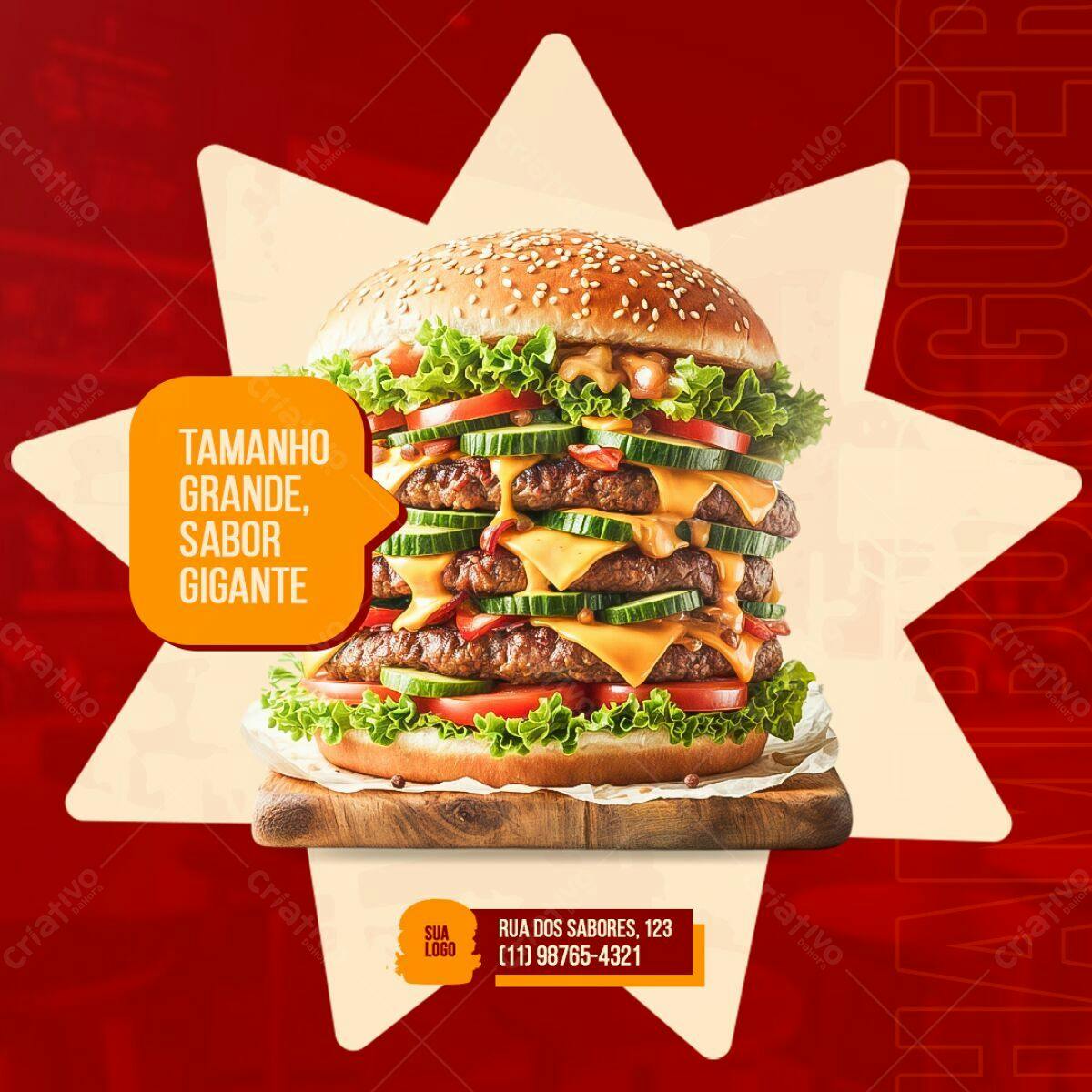 Flyer para Lanchonete com Hambúrguer Gigante PSD Editável