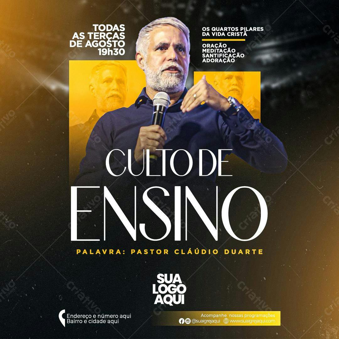 Flyer para Culto de Ensino PSD Editável