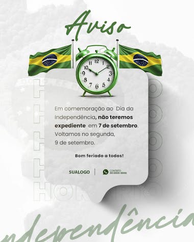 Aviso 7 de setembro é o dia da independência do brasil 2