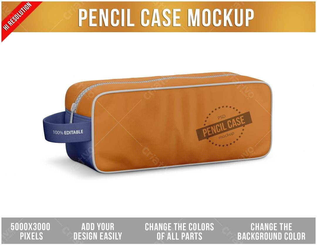 Mockup de Estojo Escolar Laranja e Azul Marinho