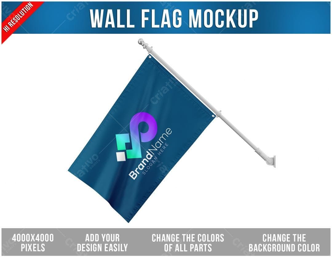 Mockup Bandeira de Parede: Azul Marinho com Logo Moderna