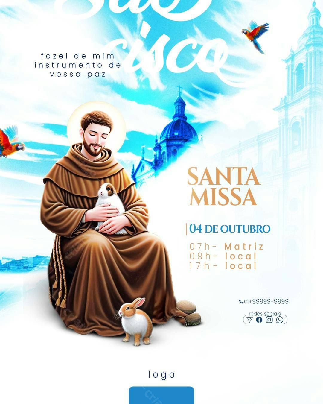 Flyer para Santa Missa de São Francisco PSD Editável
