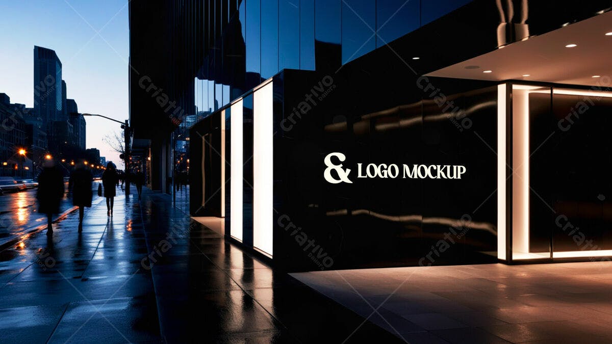 Mockup de Fachada de Loja Noturna PSD Editável