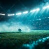 Football field at night with fog and dust