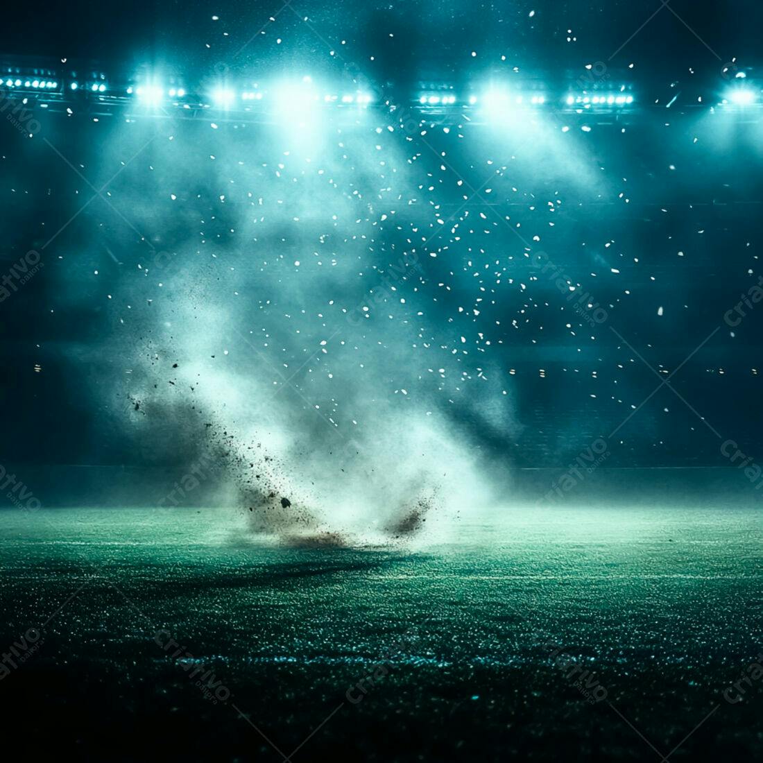 Explosão de terra em campo noturno