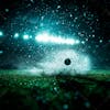 Football field at night with mist and dust