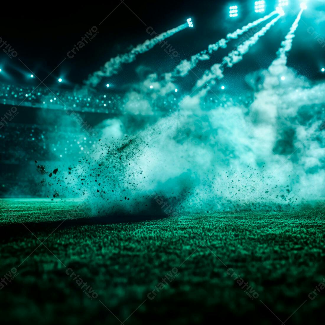 Explosão de terra em estádio noturno