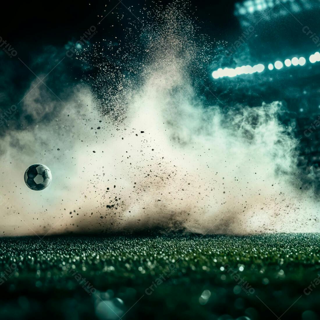 Bola de futebol em explosão de poeira