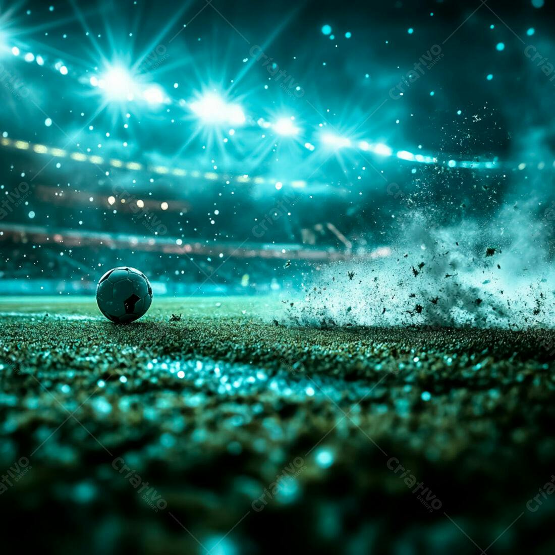 Bola de futebol em campo noturno
