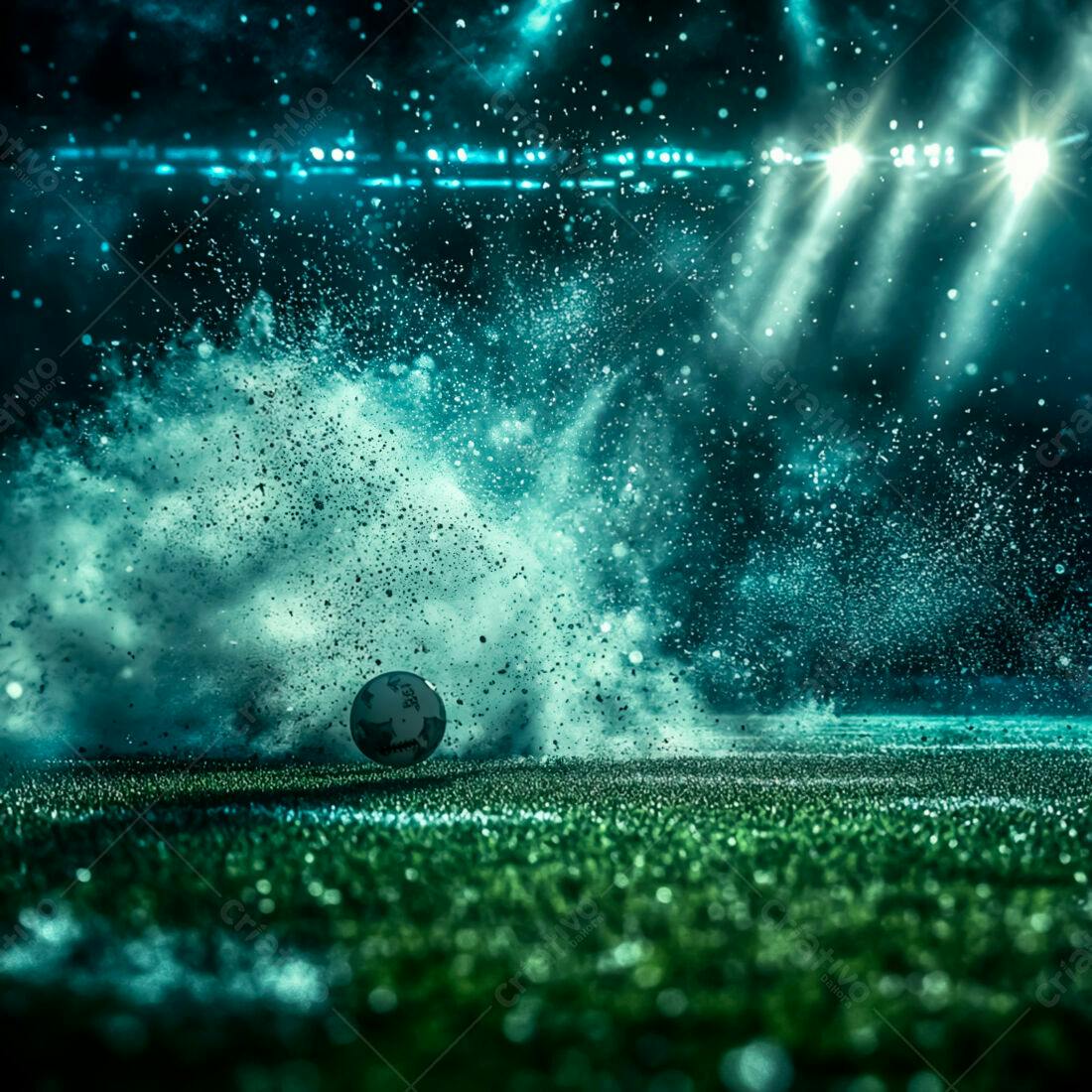 Bola de futebol em explosão de pó verde