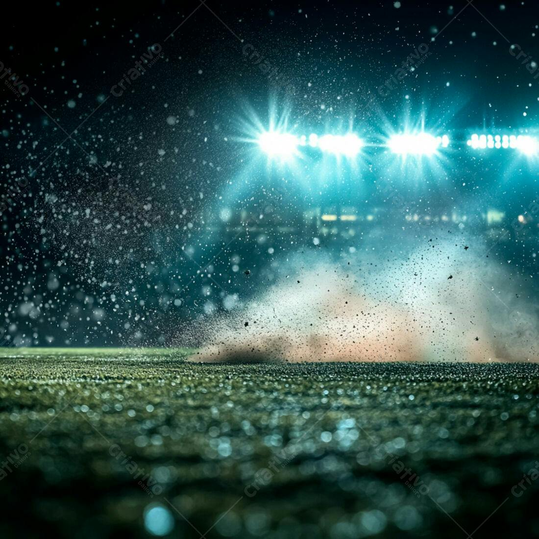 Pista de corrida noturna com poeira e luzes