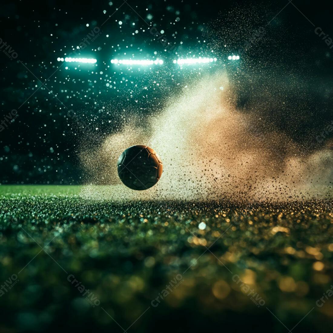 Bola de futebol em movimento noturno