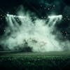 Soccer field at night with fog and dust