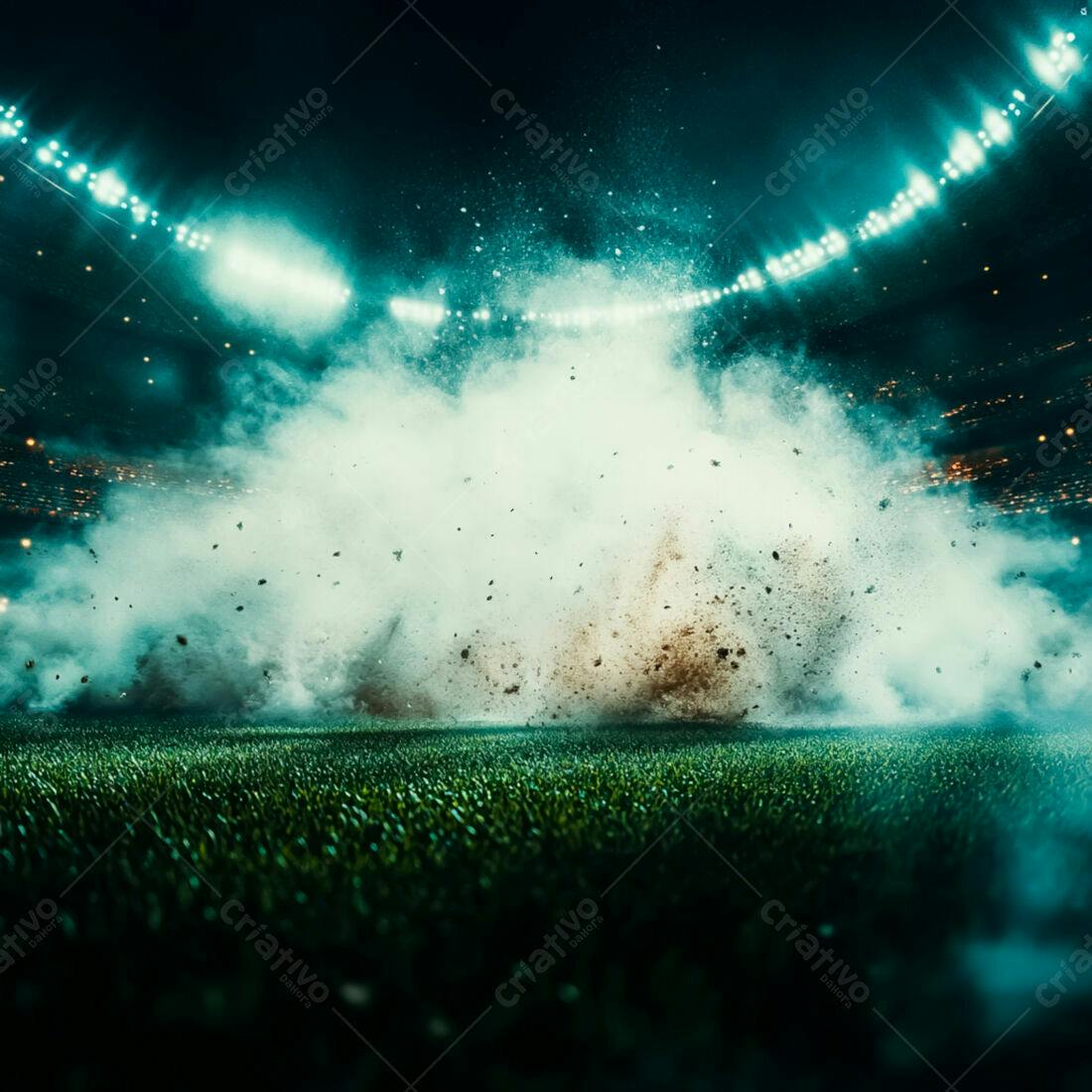 Explosão de poeira em estádio noturno