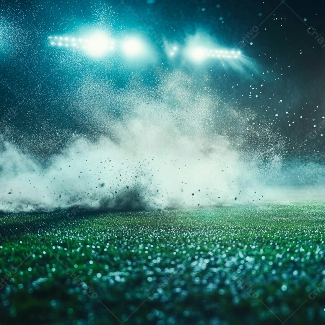 Explosão de poeira em campo de futebol noturno