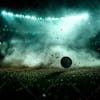 Football field at night with mist and dust