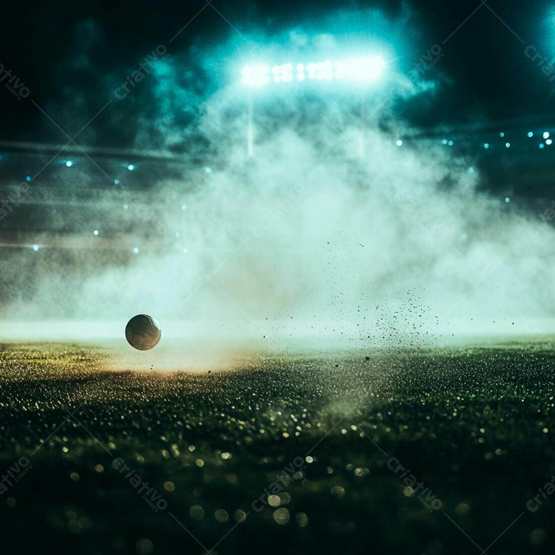 Bola de futebol em campo noturno