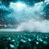 Football field at night with fog and dust