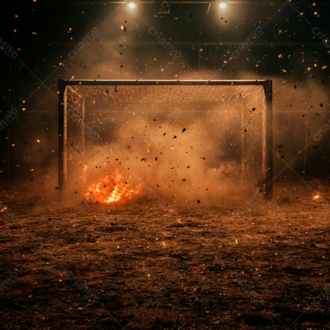 Gol em chamas explosão futebol noite