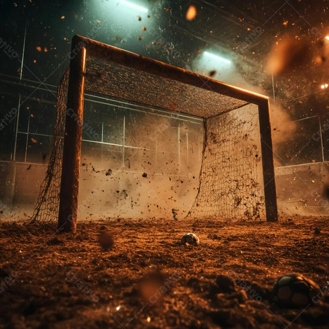 Gol de futebol em campo de terra batida