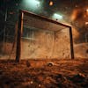 Low angle of an improvised goal post on a soccer field