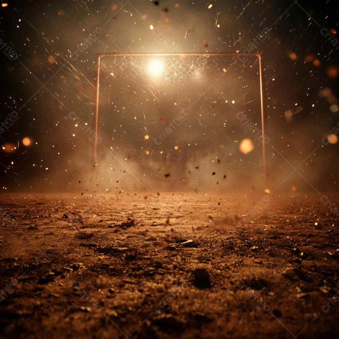Gol de futebol noturno com partículas