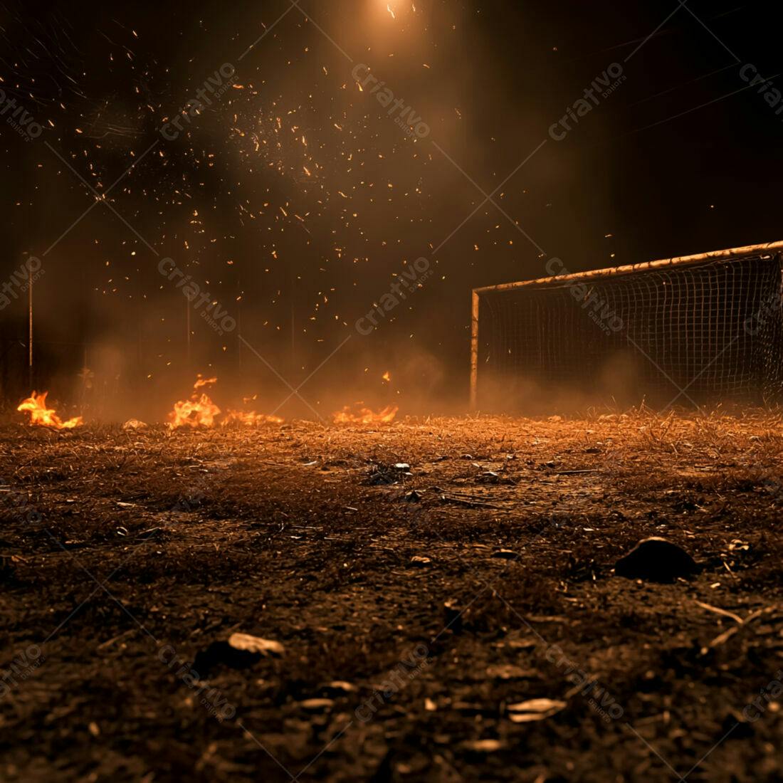 Campo de Futebol em Chamas à Noite