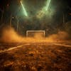 Low angle of an improvised goalpost in a soccer field