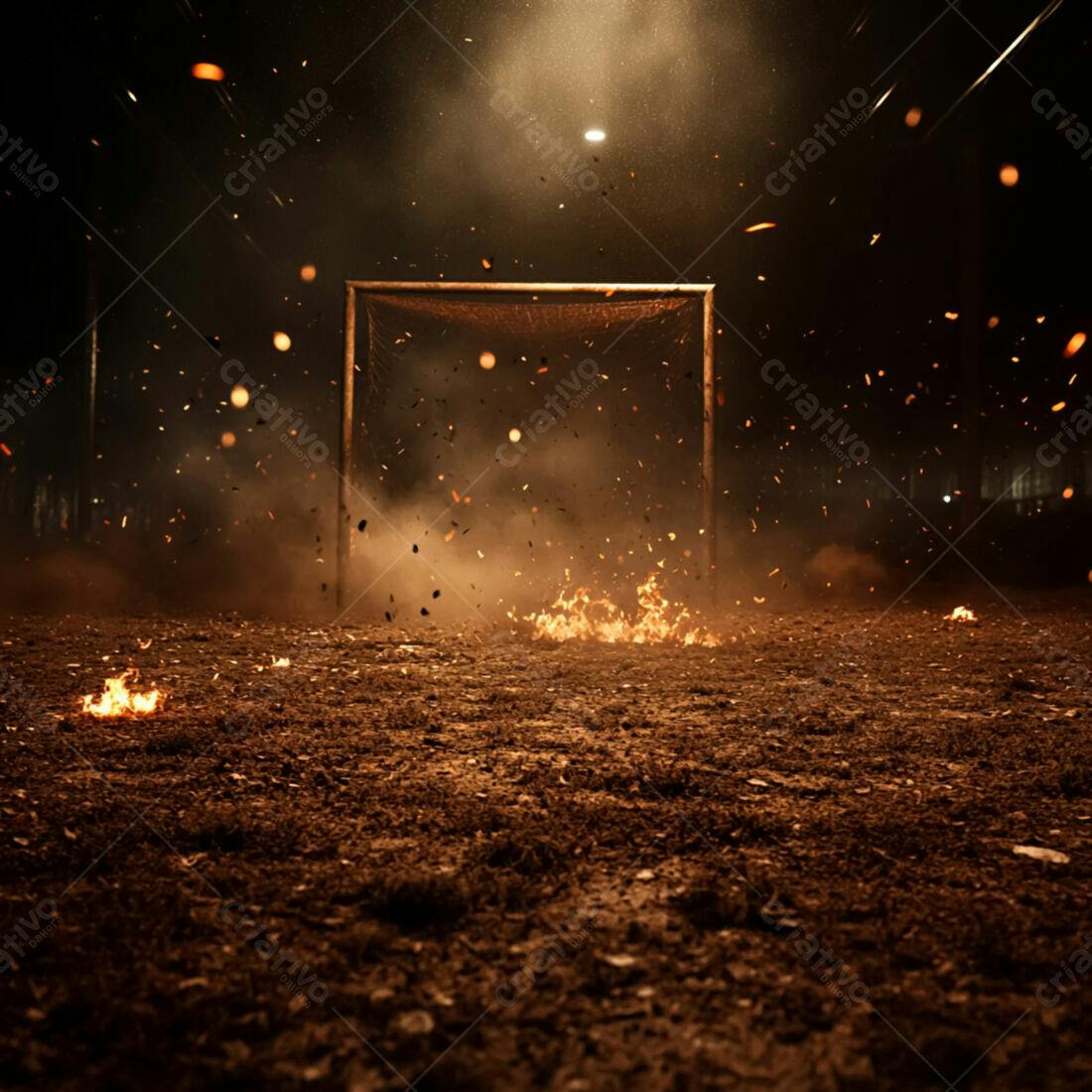 Gol de Fogo em Campo Noturno