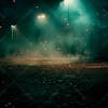 Image of an improvised soccer field at night with lights