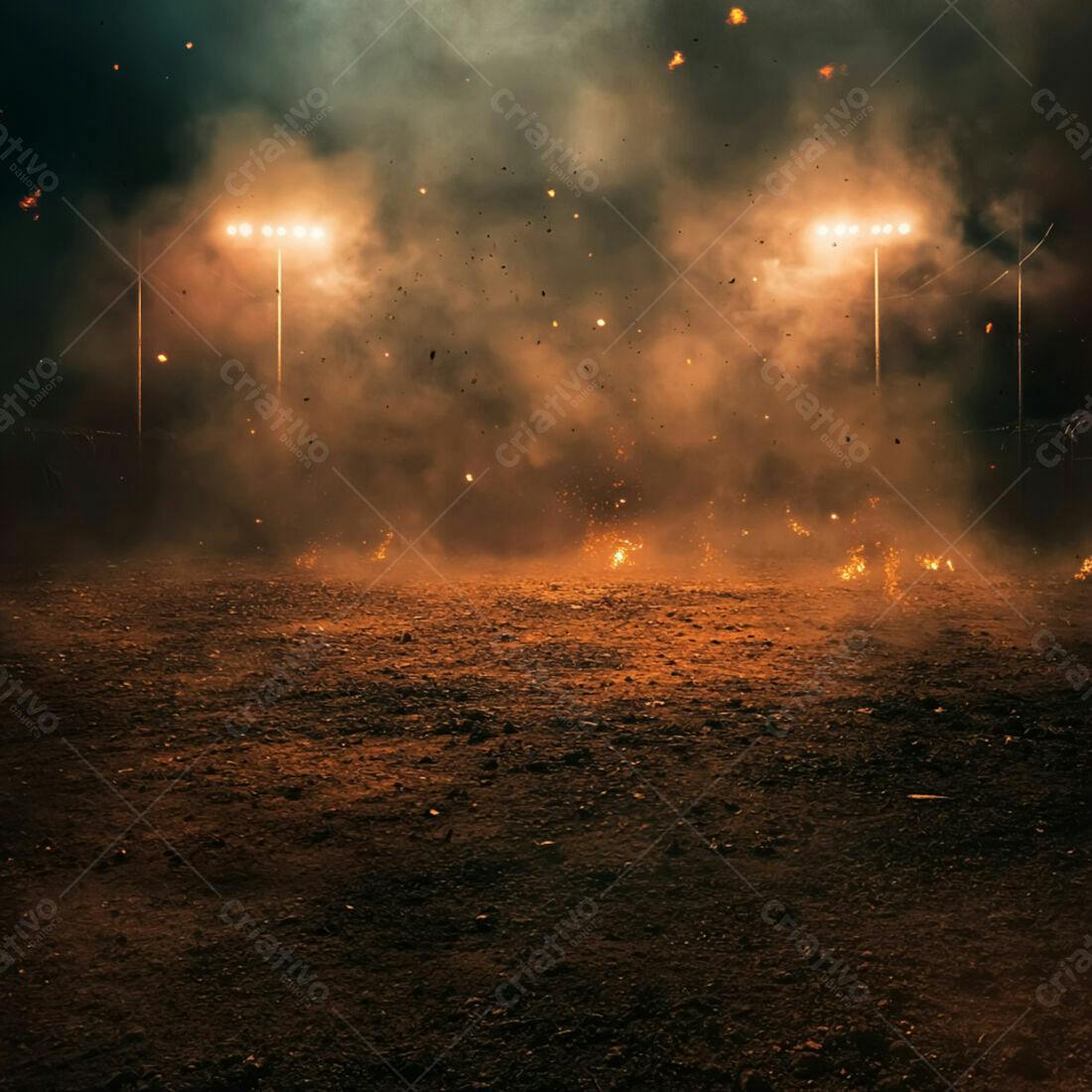 Explosão em campo noturno com iluminação