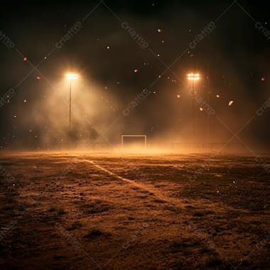 Imagem de um campo de futebol improvisado a noite com luzes