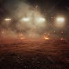 Image of a makeshift soccer field at night with lights