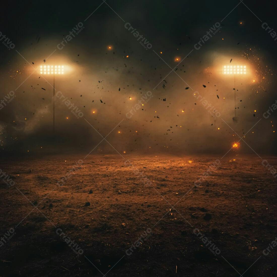 Campo de futebol noturno com iluminação dramática